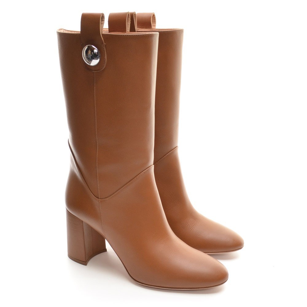 Sebastian Diane B. Tan Leather Heeled Mid Boots 41 New